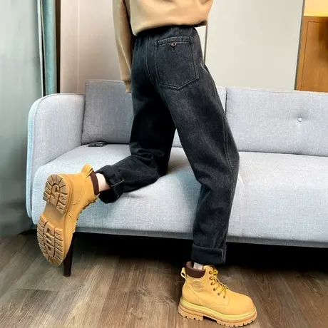 黑色裤子加绒牛仔裤女秋冬季新款2023年爆款女士小个子加厚老爹裤图片