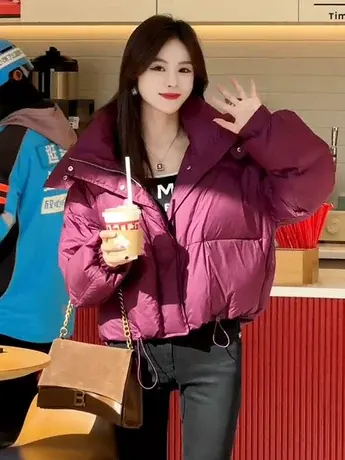 时尚泡芙感冬季2023年新款羽绒服女面包服短款正品白鸭绒小外套潮商品大图