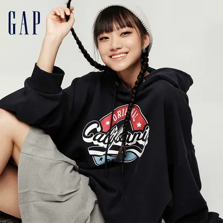 【断码优惠】Gap女装早春LOGO宽松连帽衫柔软透气休闲卫衣762597图片
