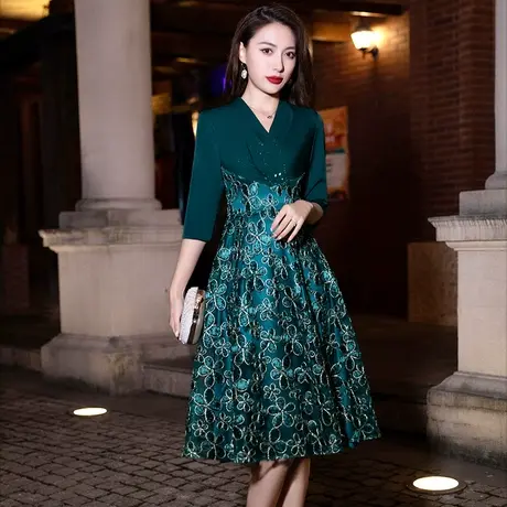 气质晚礼服连衣裙v领大牌奢华年会秋季平时可穿宴会高级小礼服女商品大图