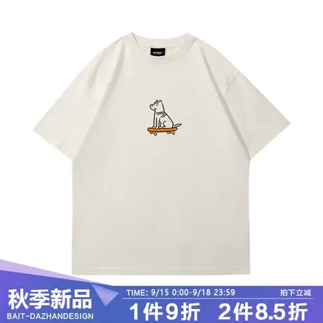 INS风简约可爱狗狗印花短袖T恤情侣创意趣味国潮休闲学生针织打底商品大图