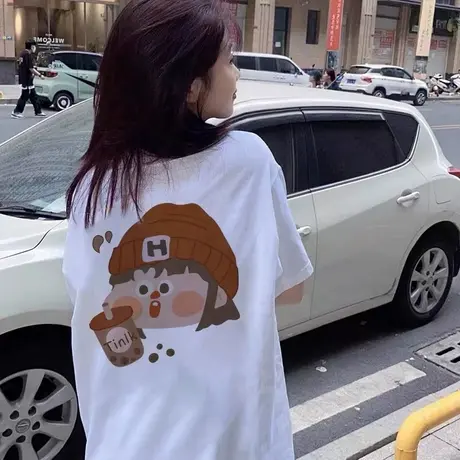 纯棉短袖t恤女夏季2022新款宽松oversize设计感小众半袖上衣潮牌商品大图