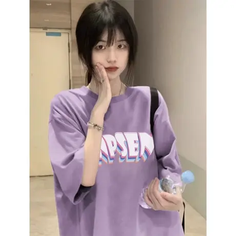 纯棉设计感小众短袖t恤女夏季2023新款宽松半袖大码胖mm显瘦上衣商品大图