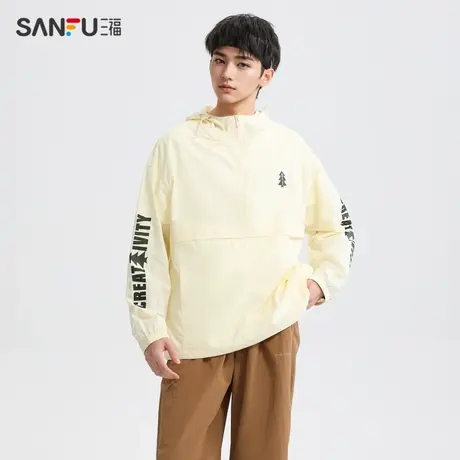 三福2024夏季男士字母连帽夹克 潮流户外薄款上衣外套男483420商品大图