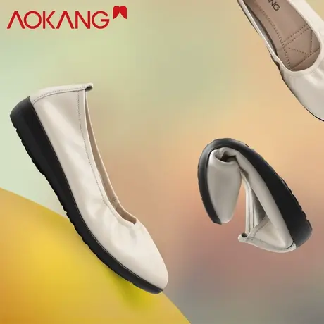 奥康春季新款真皮休闲透气孕妇防滑平底中老年护士鞋软小白鞋女商品大图