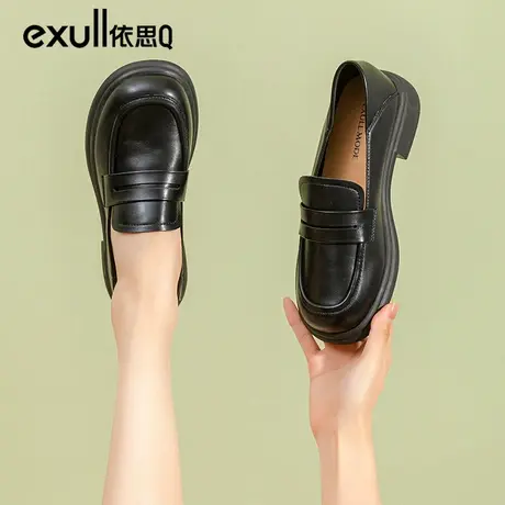 依思q乐福鞋女2024春季新款厚底粗跟小个子增高鞋子英伦风小皮鞋商品大图