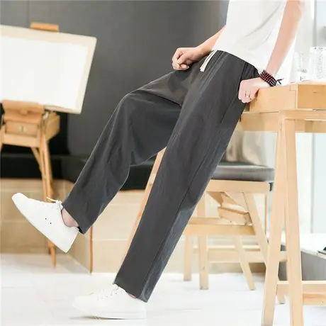 亚麻裤男夏季薄款男士休闲裤男款宽松直筒运动裤男裤春秋棉麻裤子商品大图