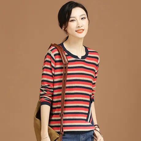韩潮袭人圆领复古条纹套头针织衫女2023年新款秋季外穿长袖毛衣薄图片