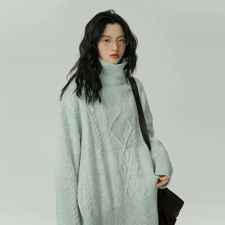 omont蛋挞家 高领绞花羊毛毛衣女秋冬新款宽松慵懒风打底针织上衣图片