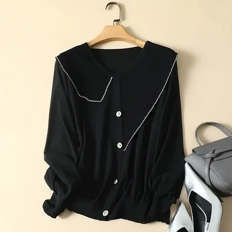 秋装2023年新款雪纺袖冰丝针织假开衫女长袖上衣宽松打底衫女洋气商品大图
