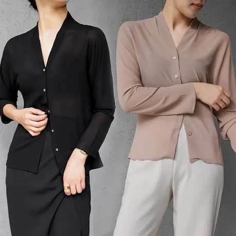 雪纺衫秋季2023新款女装雪纺上衣时尚高档洋气防紫外线冰丝开衫图片