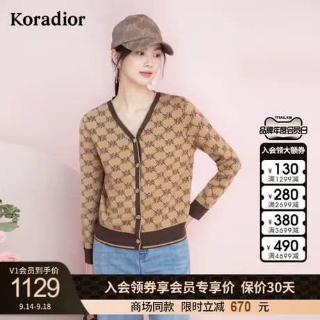 珂莱蒂尔女装V领针织衫女羊毛美拉德针织开衫外套2023年新款图片
