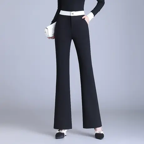 时尚拼色喇叭裤女秋季2023新款通勤垂感修身长裤显瘦微喇休闲裤子图片