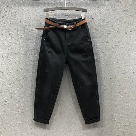 春秋新款休闲长裤女欧洲站宽松显瘦个性黑色牛仔裤简约哈伦裤垮裤图片
