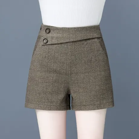 春季复古格子短裤女外穿2023年新款设计感时尚宽松直筒休闲裤百搭图片