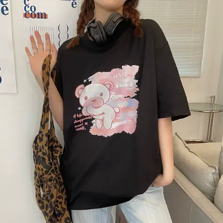 纯棉短袖t恤女夏2021宽松韩版半袖设计感小众chic港味上衣服ins潮商品大图