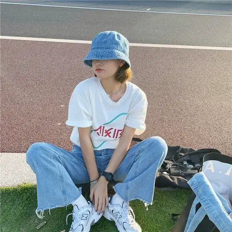 原创港风盐系少女字母宽松ulzzang新款韩版纯棉短袖T恤上衣ins潮商品大图