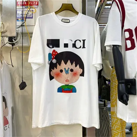 潮牌t恤女短袖2021年新款夏季小丸子卡通图案宽松中长款下衣失踪商品大图