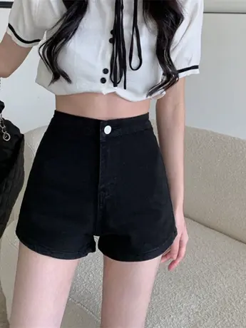 清仓捡漏黑色紧身牛仔裤女春夏2023年新款高腰显瘦百搭热短裤子商品大图