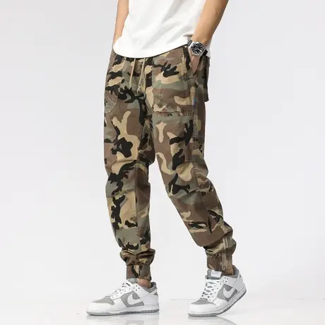 工装裤潮流男士大码水洗裤子宽松纯色束脚裤裤子男款夏季图片