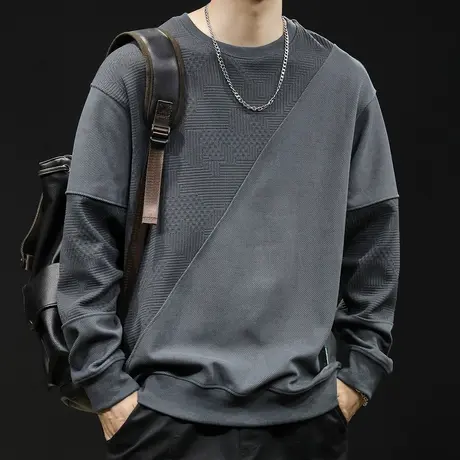 拼接拼色男士加绒卫衣男春秋款男款衣服秋季2023新款长袖大码秋冬商品大图