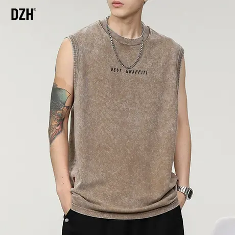 男生夏季无袖t恤男卡其小背心男士外穿吸汗健身运动坎肩纯棉上衣商品大图