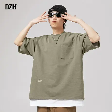 男士美式嘻哈t恤男短袖纯棉2023新款夏季男装宽松圆领体恤五分袖商品大图