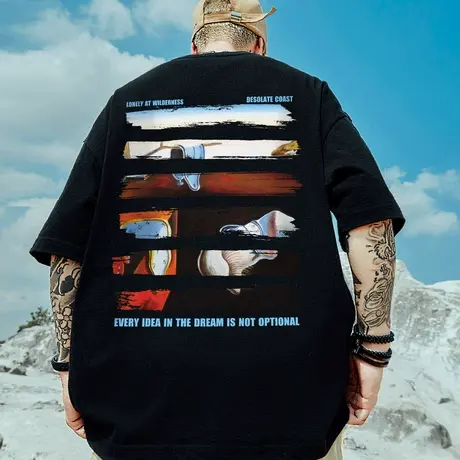 oversize欧美潮牌超火胖子男装大码国潮嘻哈宽松短袖T恤潮流半袖商品大图