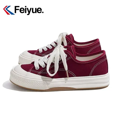 feiyue/飞跃酒红色软底帆布鞋女秋季官方厚底百搭低帮休闲板鞋785商品大图