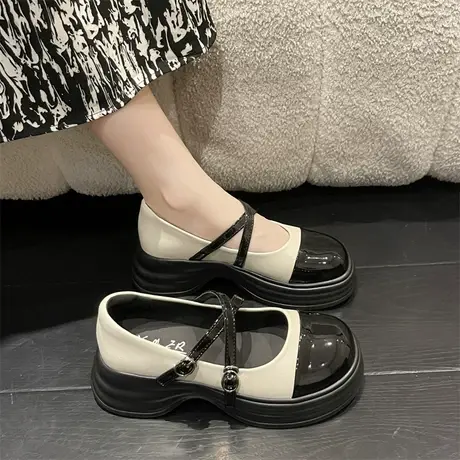 玛丽珍鞋女夏季2023新款浅口厚底鞋子粗跟法式圆头气质防滑小皮鞋商品大图