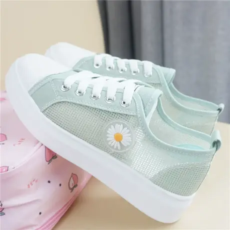 夏季透气网面板鞋女2023新款春夏百搭小学生网鞋小雏菊帆布鞋32码图片
