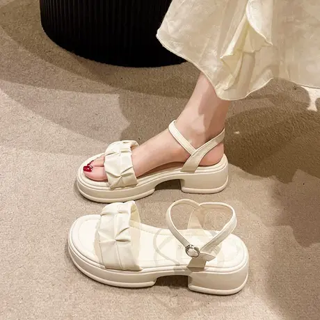 2023年夏季新款网红爆款凉鞋女外穿时尚休闲罗马鞋松糕厚底沙滩鞋图片