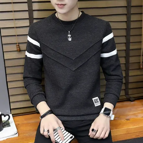 男士长袖t恤2023春秋季新款潮流秋装上衣潮牌ins中学生黑色打底衫商品大图