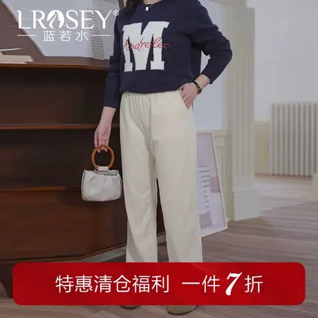 蓝若水春季新款大码直筒灯芯绒长裤胖MM显瘦加厚垂坠感高腰阔腿裤商品大图