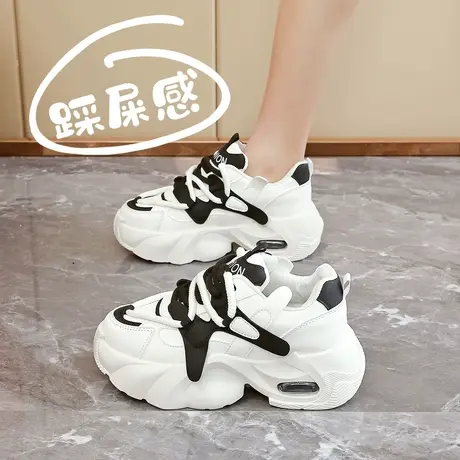 白色老爹鞋女秋冬2024新款网红超火显脚小厚底内增高运动跑步潮鞋图片