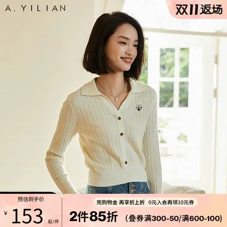 阿依莲polo领针织衫秋装女士2023年新款百搭长袖毛衣洋气减龄上衣图片