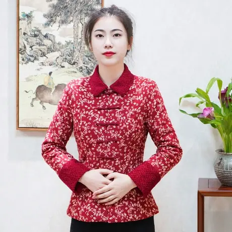 筠雅中国风女装唐装女冬款加厚旗袍式上衣秋冬长袖修身复古外套商品大图