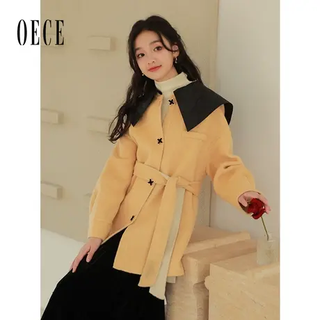 【新品】Oece高级感双面呢大衣2022冬季新款气质收腰羊毛外套商品大图