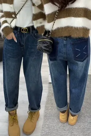 哈伦牛仔裤女春装2023年新款高腰显瘦宽松阔腿萝卜裤老爹裤子春秋商品大图