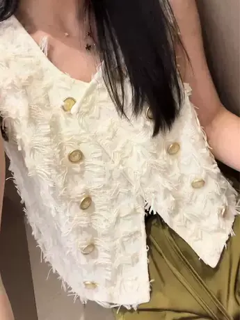 2023夏季新款纯色气质圆领流苏背心小香风马甲外套女名媛上衣开衫商品大图