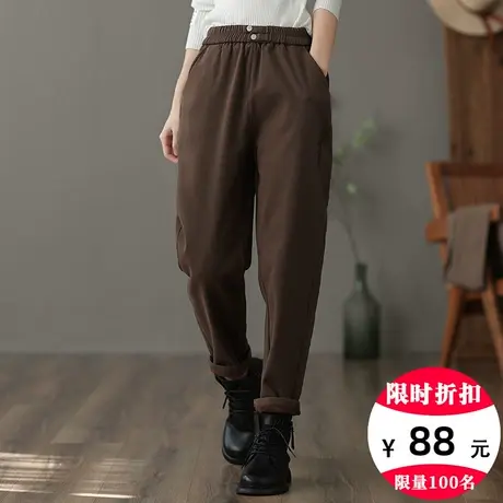 dza 高腰工装加绒裤子女秋冬新款宽松阔腿裤加厚长裤休闲直筒女裤商品大图