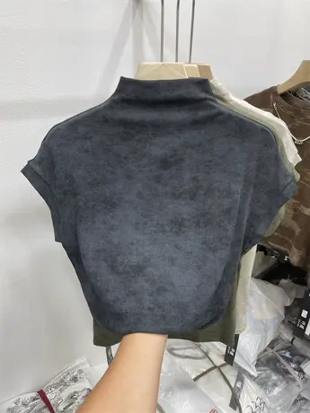 设计感晕染半高领短袖T恤女2023早秋新款时尚亲肤显瘦打底衫上衣商品大图