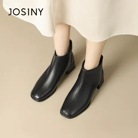 卓诗尼加绒粗跟短筒靴女2023秋冬季新款二棉低跟靴子法式女鞋单靴商品大图