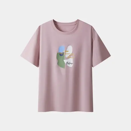 三枪短袖女夏季新品冰泉棉圆领休闲T恤薄款凉感防晒印花时尚半袖商品大图
