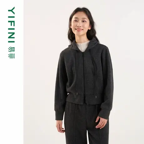[专柜同款]Yifini/易菲连帽短款百搭休闲宽松针织开衫女外套上衣商品大图