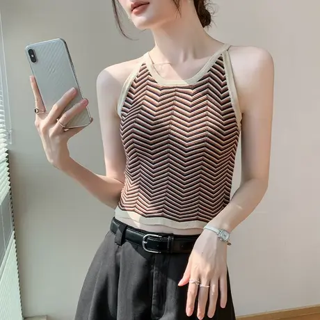 美式条纹吊带背心女2025春季新款修身显瘦美背衬衫内搭设计感上衣图片