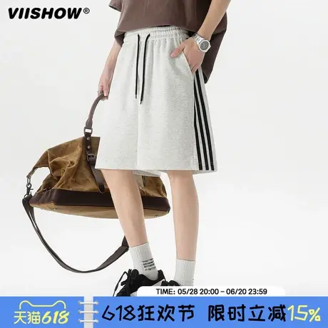 VIISHOW三条杠短裤男士夏季宽松潮牌五分裤直筒休闲弹力沙滩中裤图片
