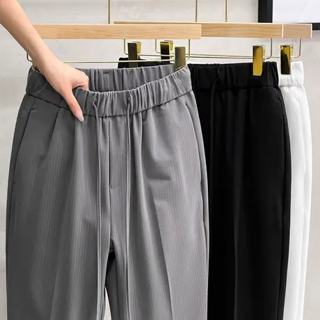 2023春秋季丝光条纹路男士直筒宽松休闲裤韩版小西裤潮流九分裤男商品大图