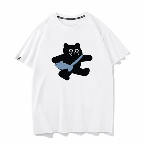 秀洛卡通黑猫上衣宽松夏季新款纯棉短袖T恤男女同款打底半袖体恤商品大图