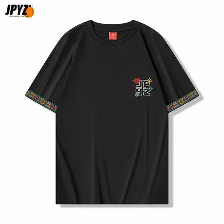 男士短袖t恤2025新款中国风刺绣男生上衣纯棉潮流宽松舒适圆领商品大图